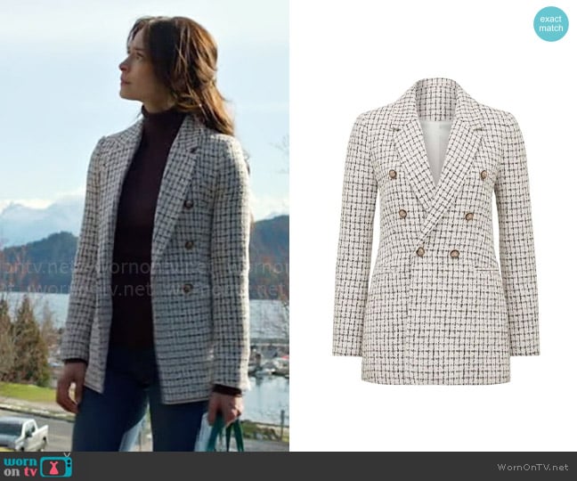 Ever New Pearl Boucle Jacket worn by Cassandra Lee (Kristin Kreuk) on Murder in a Small Town