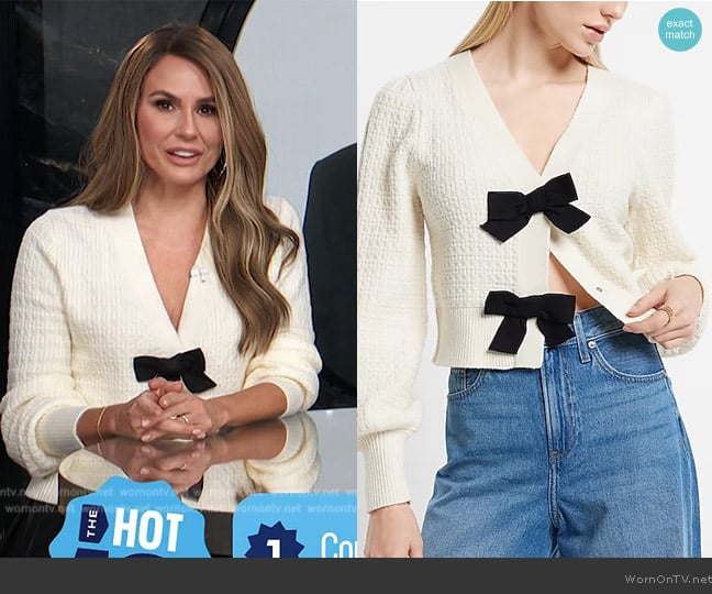 Express V-Neck Bow Cardigan worn by Keltie Knight on E! News