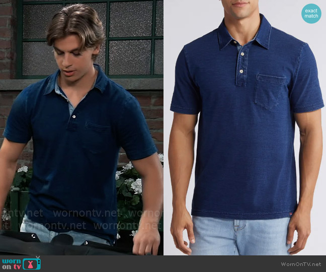 Faherty Cotton Polo in Midnight Wash worn by Giovanni Palmieri (Giovanni Mazza) on General Hospital