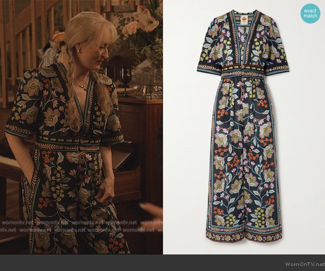 Farm Rio Floral-print cotton-voile jumpsuit worn by Loretta Durkin (Meryl Streep) on Only Murders in the Building