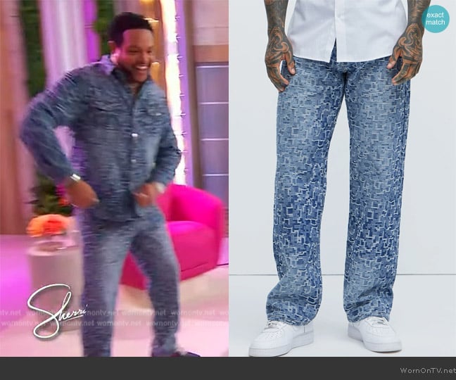 Jawn’s denim printed jeans on Sherri