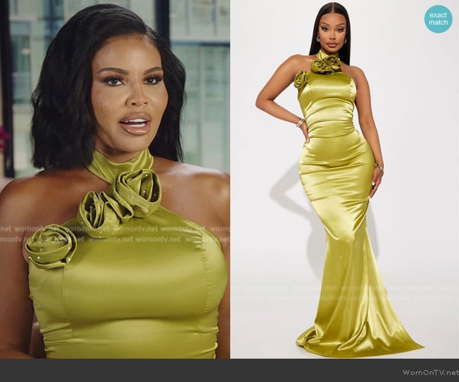 Fashion Nova Kiera Satin Gown worn by Mia Thornton on The Real Housewives of Potomac