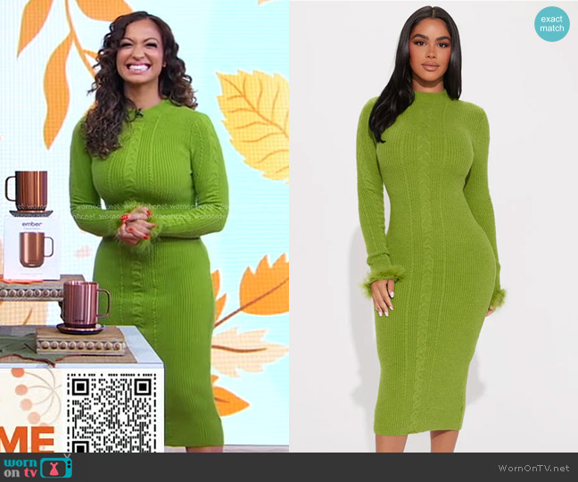 Fashion Nova Lioness Sweater Midi Dress in Chartreuse worn by Milly Almodovar on Good Morning America