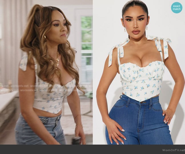 Fashion Nova Akia Floral Corset Top worn by Ashley Darby on The Real Housewives of Potomac