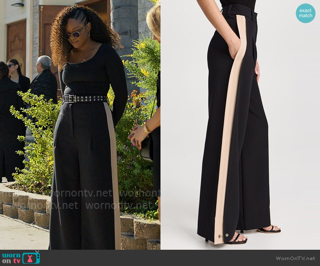 Favorite Daughter The Margaret Wide Leg Pants in Black / Beige worn by Izzy Letts (Jazz Raycole) on The Lincoln Lawyer