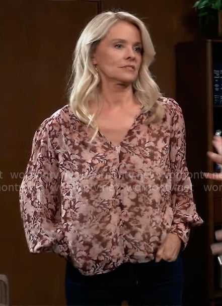 Felicia’s burgundy floral print blouse on General Hospital