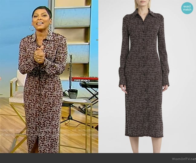 Ferragamo Studded Button Down Midi Viscose Jersey Dress worn by Tamron Hall on Tamron Hall Show