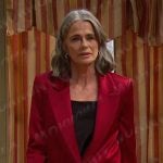 Fiona’s red satin blazer and pants on Days of our Lives