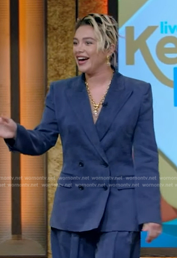 Florence Pugh's blue suede suit on Live with Kelly and Mark