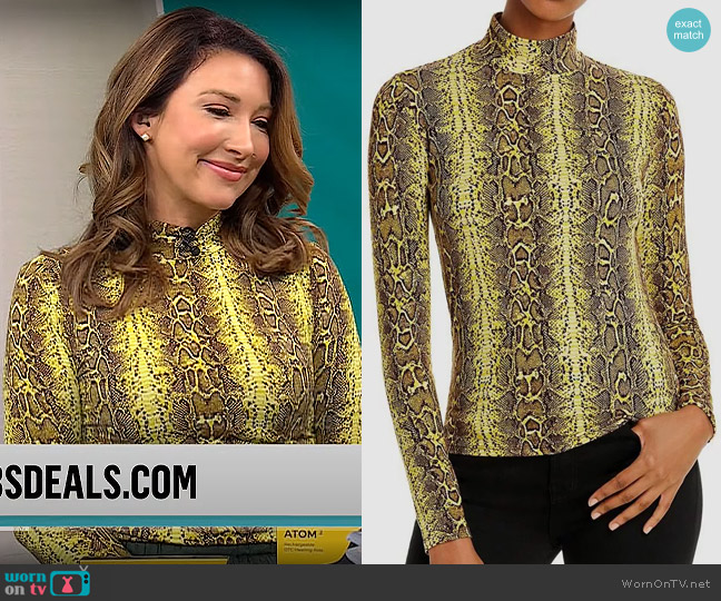 Fore Snake Print Stretch Mock-Neck Long-Sleeve Top worn by Courtney Cason on CBS Mornings