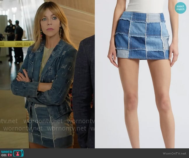 Morgan’s denim patchwork mini skirt on High Potential