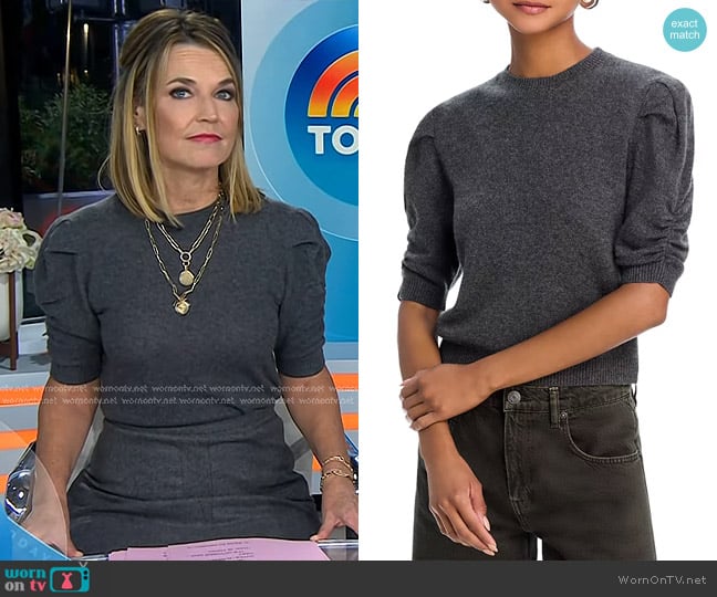 Frame Ruched Sleeve Sweater in Dark Gris worn by Savannah Guthrie on Today