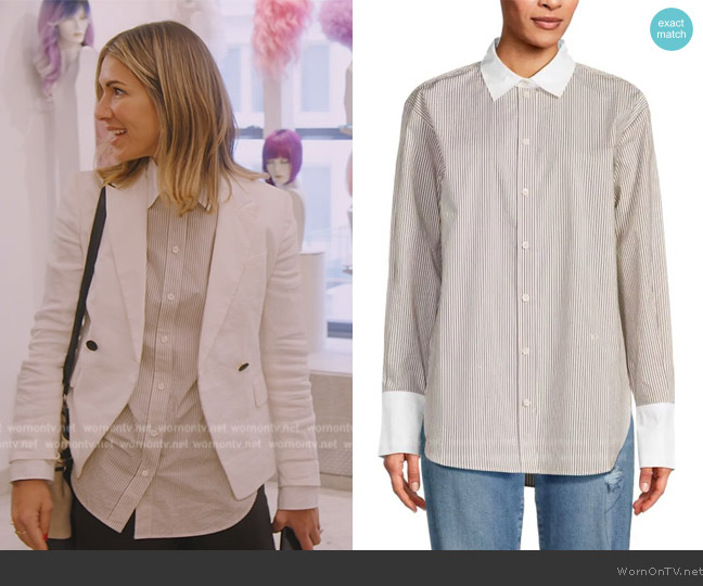 Frame Striped Contrast Trim Shirt worn by Erin Lichy on The Real Housewives of New York City