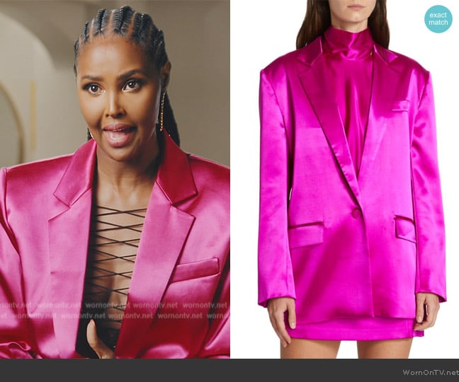 Frame Strong Shoulder Satin Blazer worn by Ubah Hassan on The Real Housewives of New York City