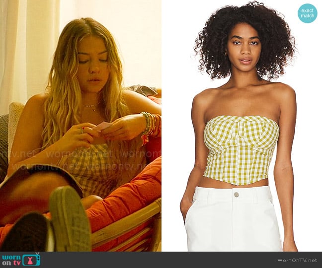 Free People Leilani Tube Top in Green Gingham worn by Sarah Cameron (Madelyn Cline) on Outer Banks