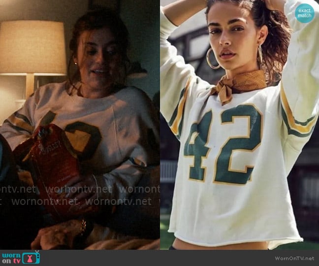 Free People Retro Sport Sweatshirt worn by Steph (Paloma D'Auria) on American Horror Stories