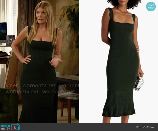 Galvan Atalanta flared-hem midi dress worn by Phyllis Summers (Michelle Stafford) on The Young and the Restless