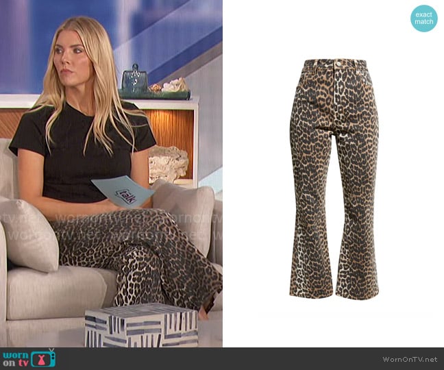 Ganni Betzy Leopard Jeans worn by Amanda Kloots on The Talk