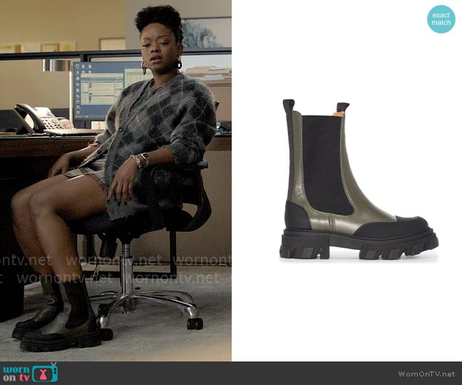 Ganni Polished-finish ridged-sole boots worn by Izzy Letts (Jazz Raycole) on The Lincoln Lawyer