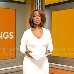 Gayle King’s white pleated knit dress on CBS Mornings