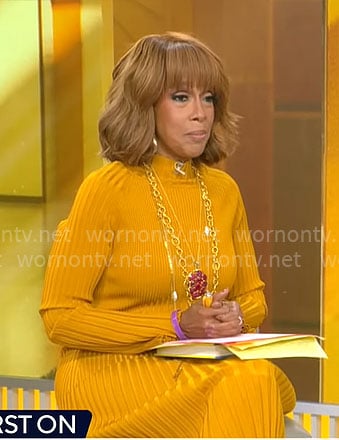 Gayle King's mustard yellow sweater dress on CBS Mornings