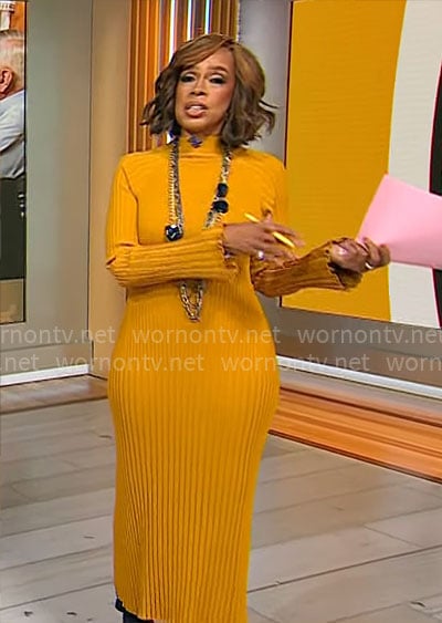 Gayle King’s mustard yellow sweater dress on CBS Mornings