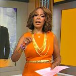 Gayle King’s orange sheath dress on CBS Mornings