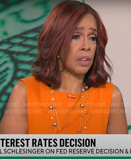 Gayle King's orange sheath dress on CBS Mornings