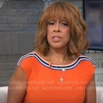 Gayle King’s orange dress with striped neckline on CBS Mornings