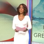 Gayle King’s white pleated knit dress on CBS Mornings