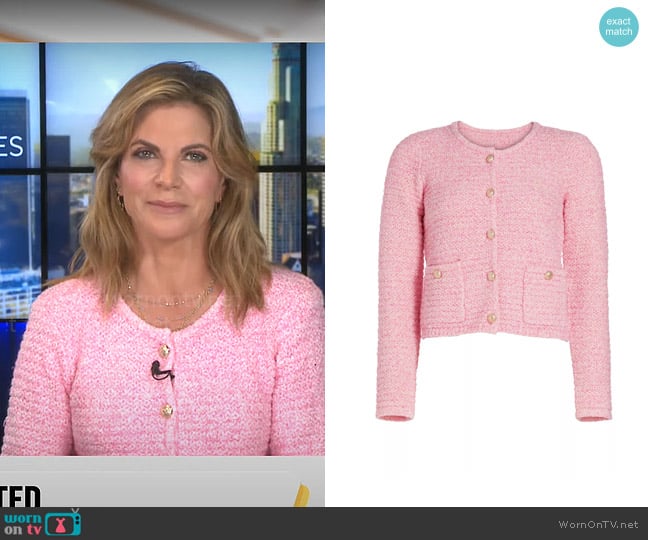 Generation Love Diana Boucle Cardigan worn by Natalie Morales on CBS Mornings