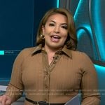 Gilma Avalos’s brown leather trim dress on NBC News Daily