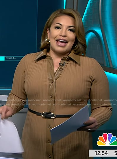 Gilma Avalos’s brown leather trim dress on NBC News Daily