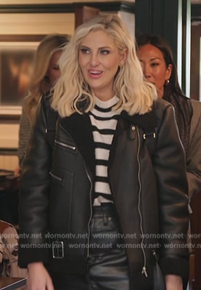 Gina's striped turtleneck sweater and leather jacket on The Real Housewives of Orange County