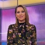 Ginger’s black floral tie neck blouse on Good Morning America