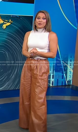 Ginger's brown wide leg leather pants on Good Morning America