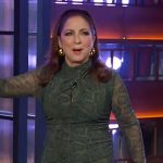 Gloria Estefan’s green mesh snake kin print dress on The Kelly Clarkson Show