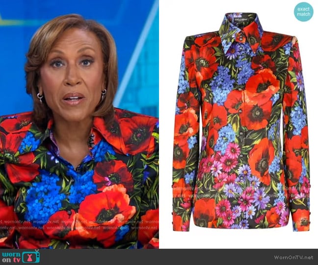 Dolce & Gabbana Floral-print satin shirt worn by Robin Roberts on Good Morning America