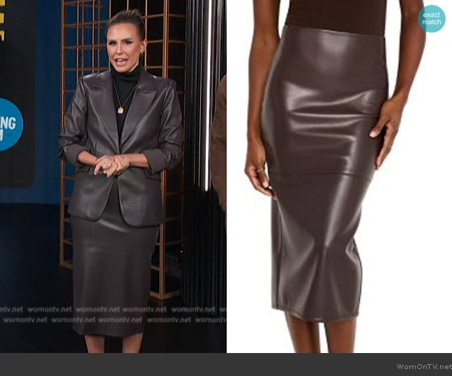 Good American Better Than Faux Leather Midi Pencil Skirt worn by Keltie Knight on E! News