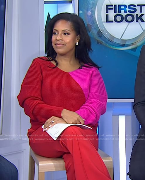 Sheinelle's red and pink ribbed sweater on Today