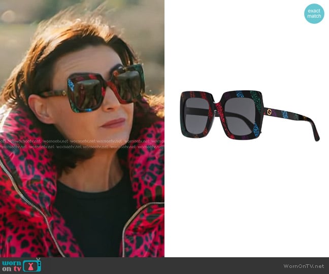 Gucci Urban Rectangle Sunglasses in Rainbow worn by Bronwyn Newport on The Real Housewives of Salt Lake City