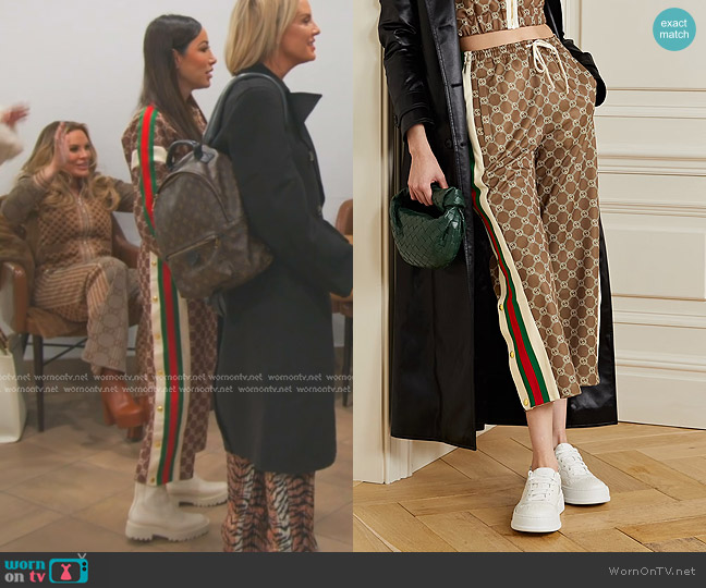 Gucci Cropped Webbing-trimmed Printed Tech-jersey Track Pants worn by Angie Katsanevas on The Real Housewives of Salt Lake City