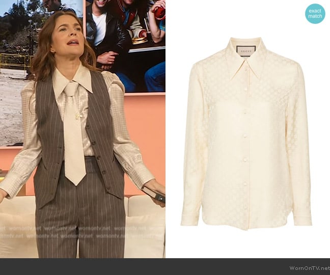 Gucci GG Supreme-jacquard silk shirt worn by Drew Barrymore on The Drew Barrymore Show