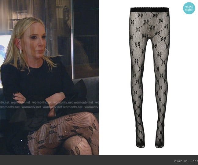 Gucci GG lurex-detailed knitted tights worn by Shannon Beador on The Real Housewives of Orange County