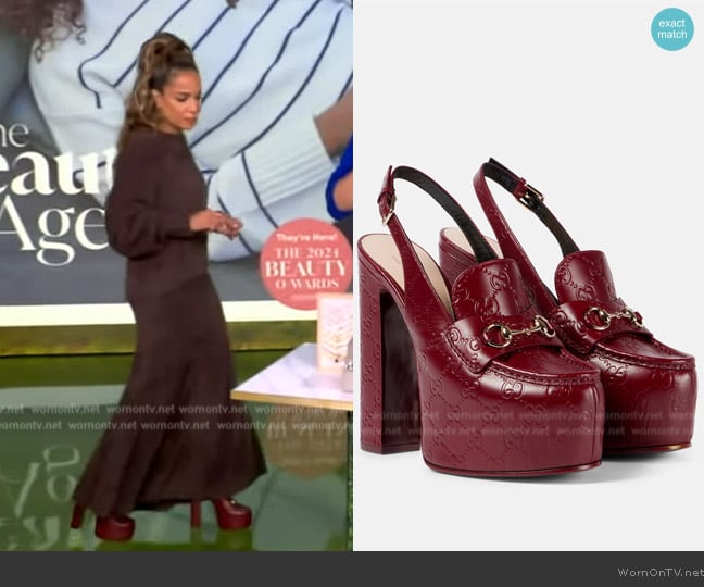 Gucci Horsebit GG debossed leather loafer pumps worn by Sunny Hostin on The View