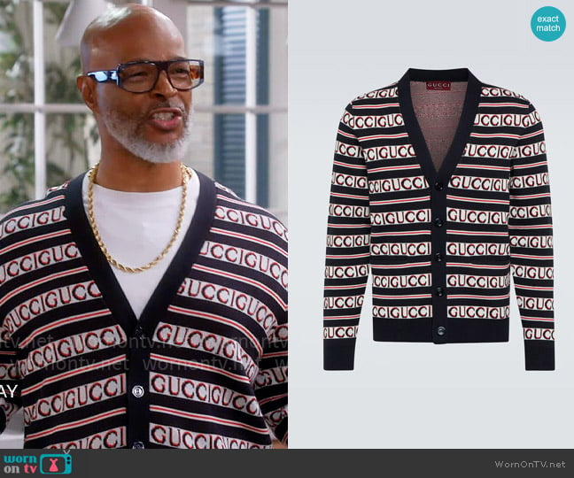 Gucci Logo cotton jacquard cardigan worn by Poppa (Damon Wayans) on Poppas House