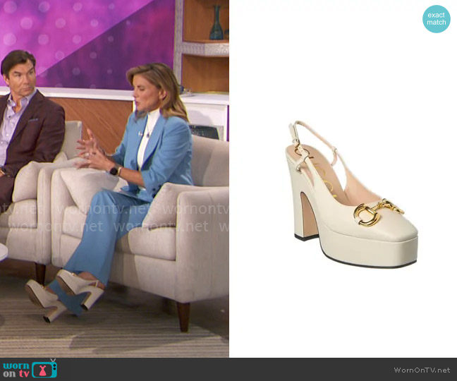 Gucci Baby Leather Bit Slingback Platform Pumps In White worn by Natalie Morales on The Talk