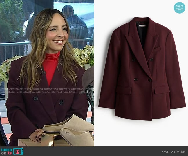 H&M Double-Breasted Hourglass Blazer in Burgundy worn by Lilliana Vazquez on Today