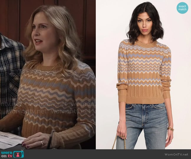 Heartloom Eydie Top in Camel worn by Sam (Rose McIver) on Ghosts