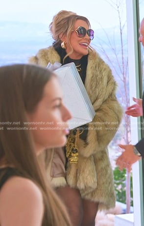 Heather's black dress and fur coat on The Real Housewives of Salt Lake City